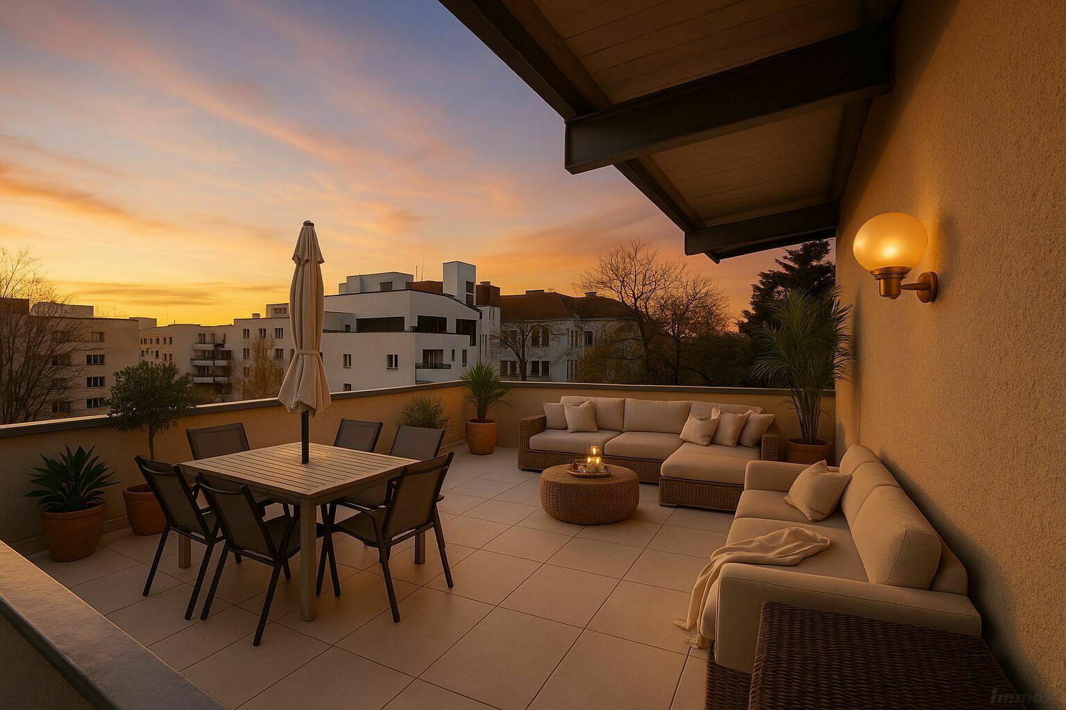 Terrasse Dämmerung  KI generiert