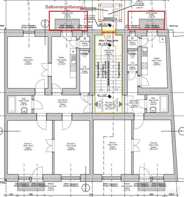 ETAGE 2OG (bzw. 1-4 OG ) mit Balkonvergrößerungen