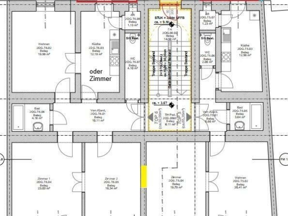 ETAGE 2OG (bzw. 1-4 OG ) mit Balkonvergrößerungen und 2 WE verbunden