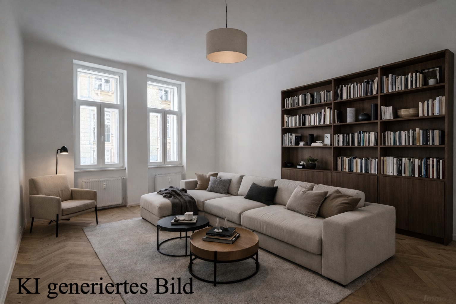 Helles, modernes Wohnzimmer mit Leseecke