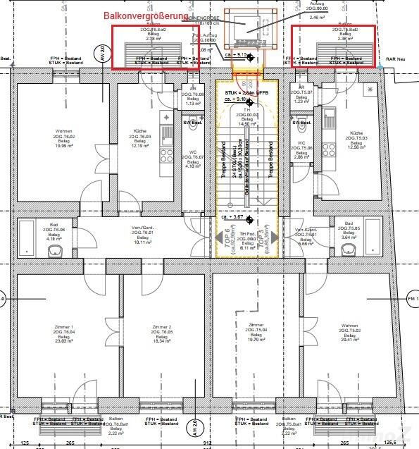 ETAGE 2OG (bzw. 1-4 OG ) mit Balkonvergrößerungen
